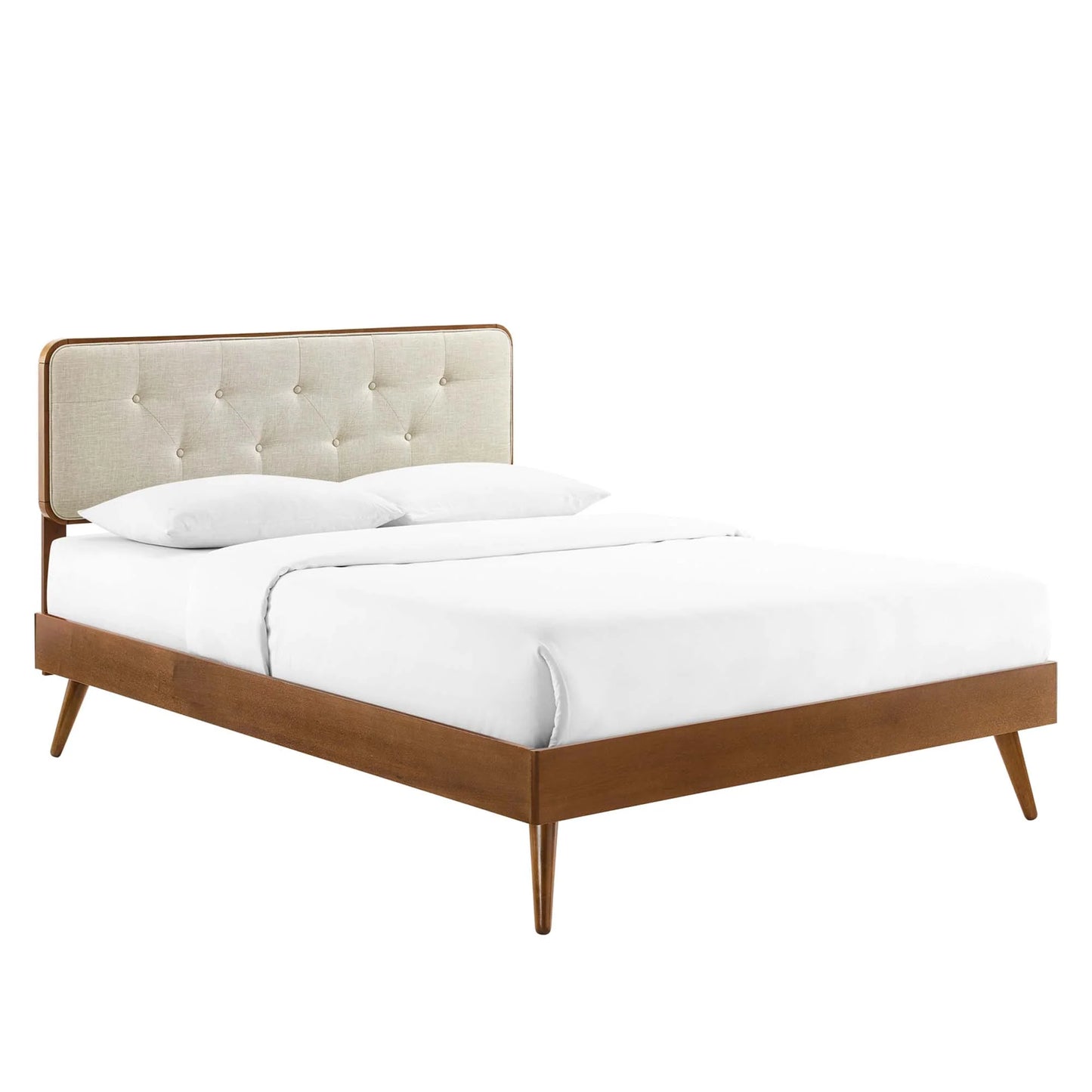 Bridgette Wood Queen Platform Bed – Mid-Century Modern Frame with Splayed Legs and Natural Finish