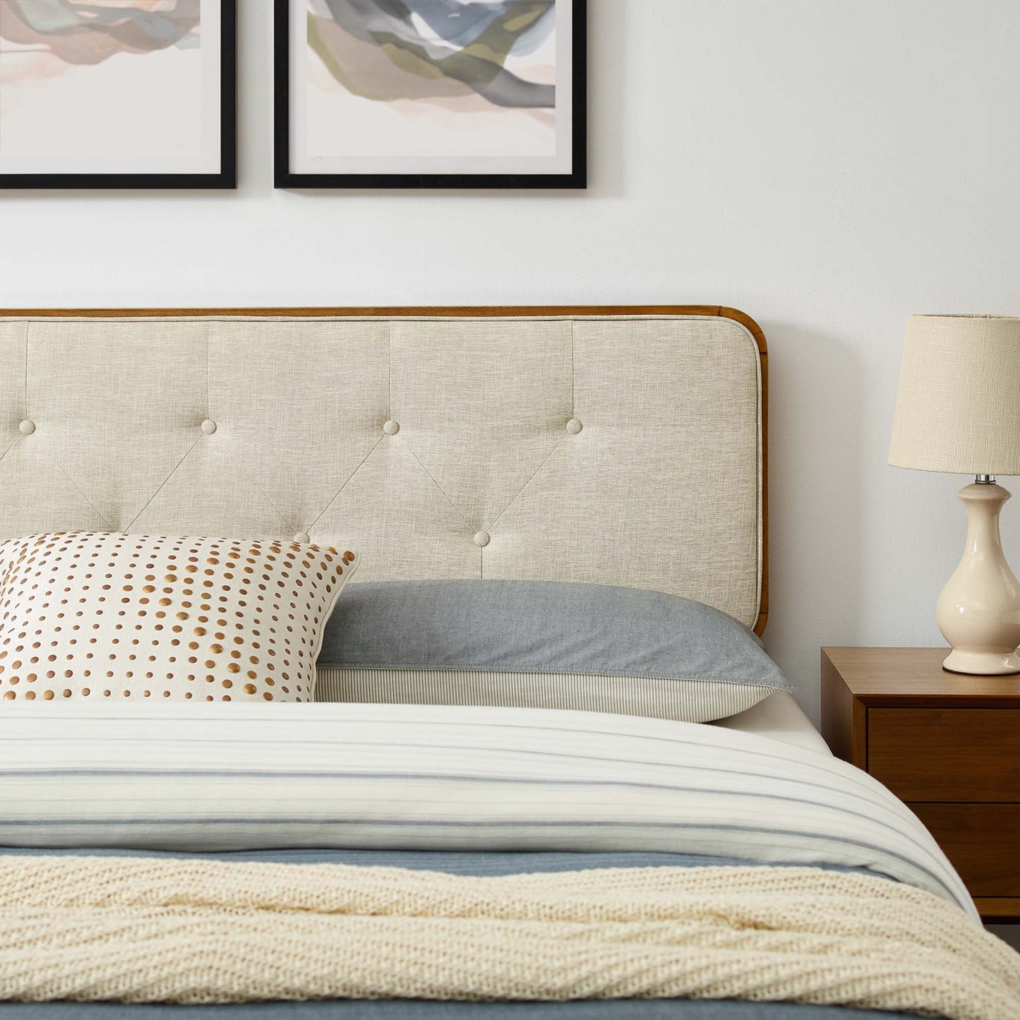 Bridgette Wood Queen Platform Bed – Mid-Century Modern Frame with Splayed Legs and Natural Finish