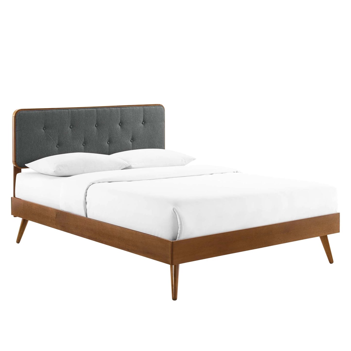 Bridgette Wood Queen Platform Bed – Mid-Century Modern Frame with Splayed Legs and Natural Finish