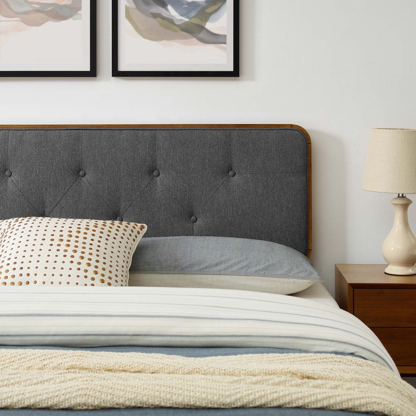 Bridgette Wood Queen Platform Bed – Mid-Century Modern Frame with Splayed Legs and Natural Finish