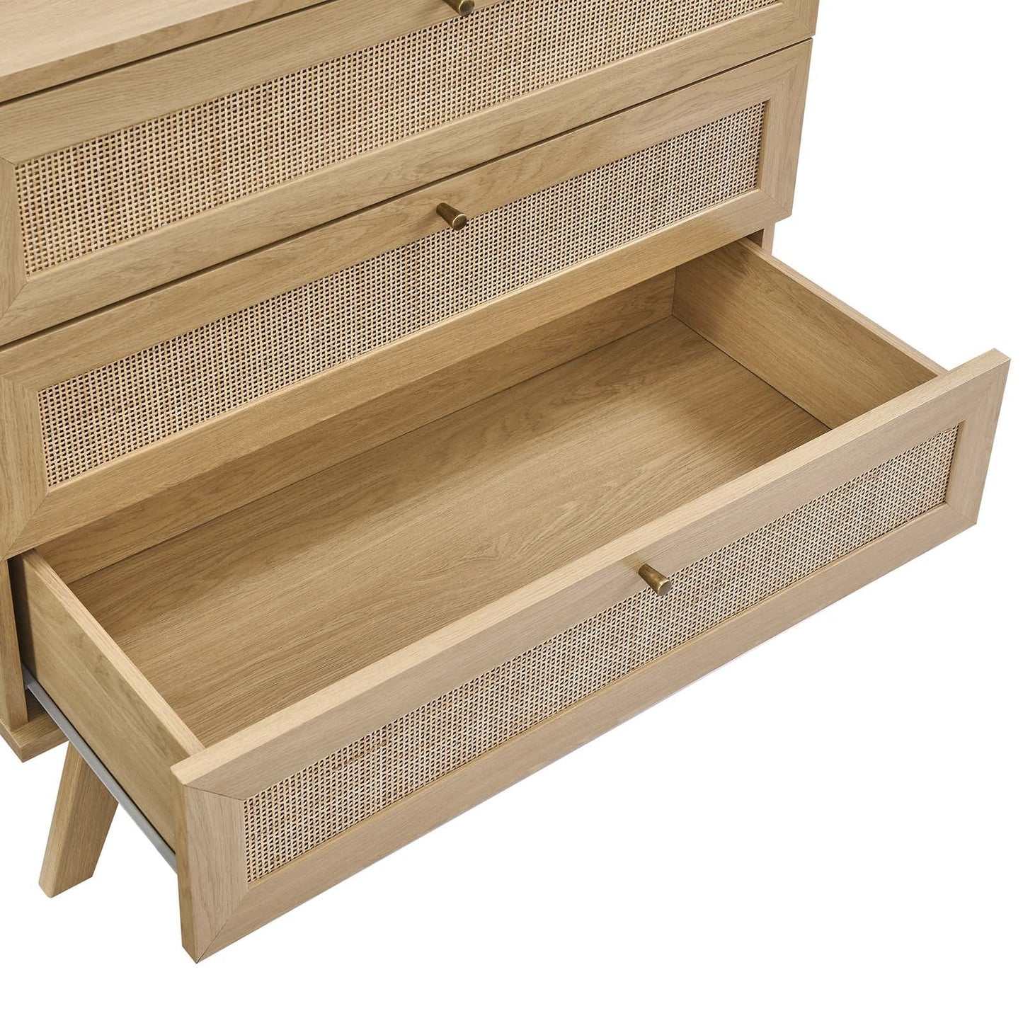Soma 3-Drawer Dresser with Rattan Weave - Elegant Storage Solution for Bedroom Essentials and Décor in Oak