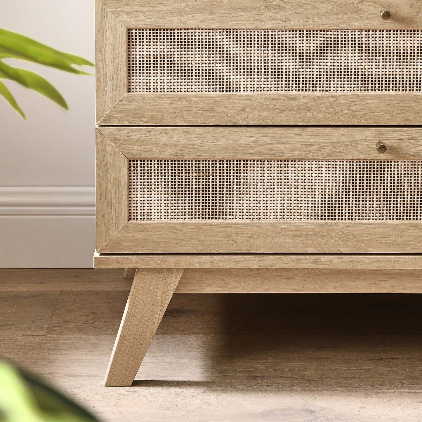 Soma 3-Drawer Dresser with Rattan Weave - Elegant Storage Solution for Bedroom Essentials and Décor in Oak