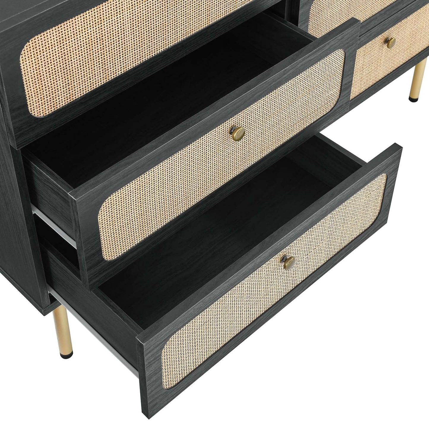 Chaucer 6-Drawer Compact Dresser with Textured Rattan Accents for Elegant Bedroom Storage Solution