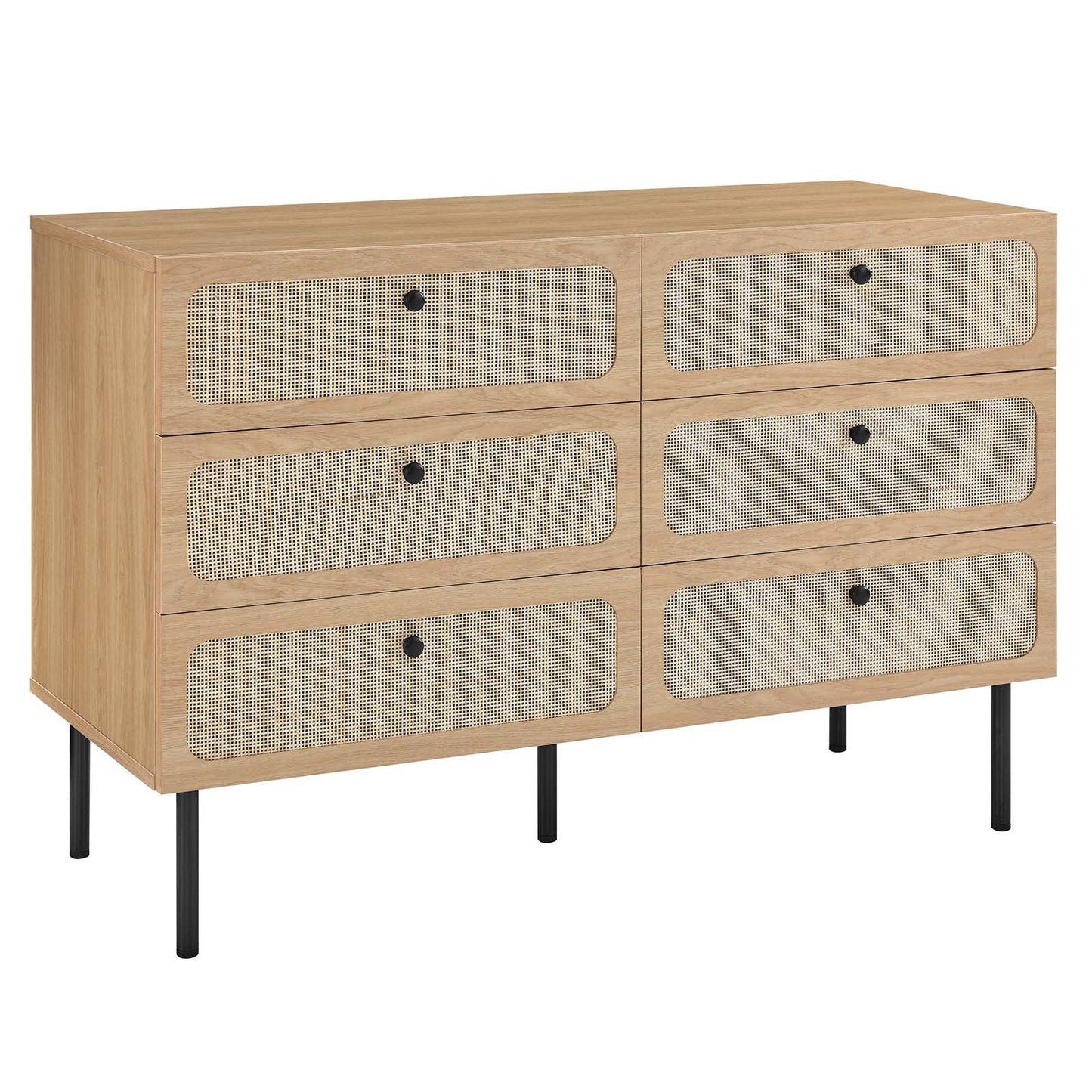 Chaucer 6-Drawer Compact Dresser with Textured Rattan Accents for Elegant Bedroom Storage Solution