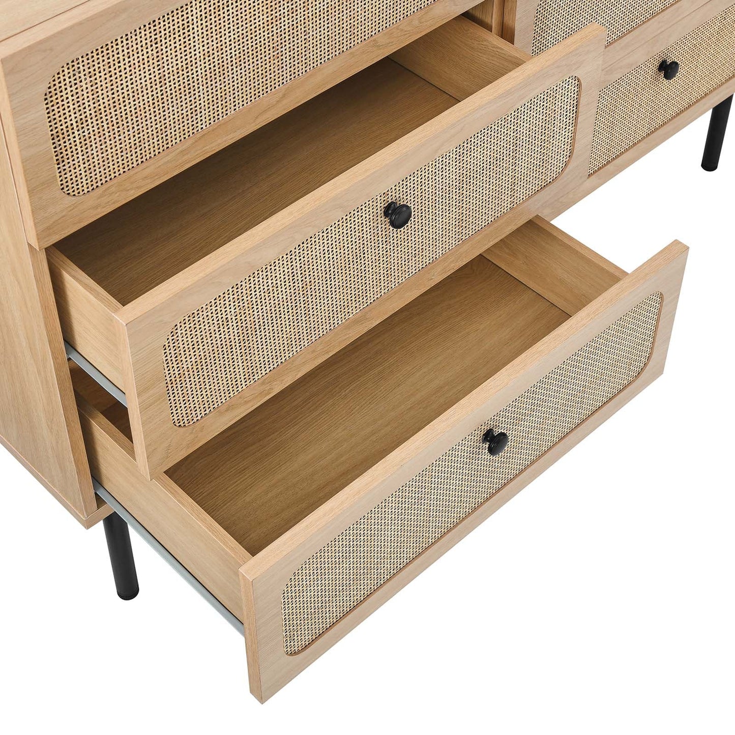 Chaucer 6-Drawer Compact Dresser with Textured Rattan Accents for Elegant Bedroom Storage Solution