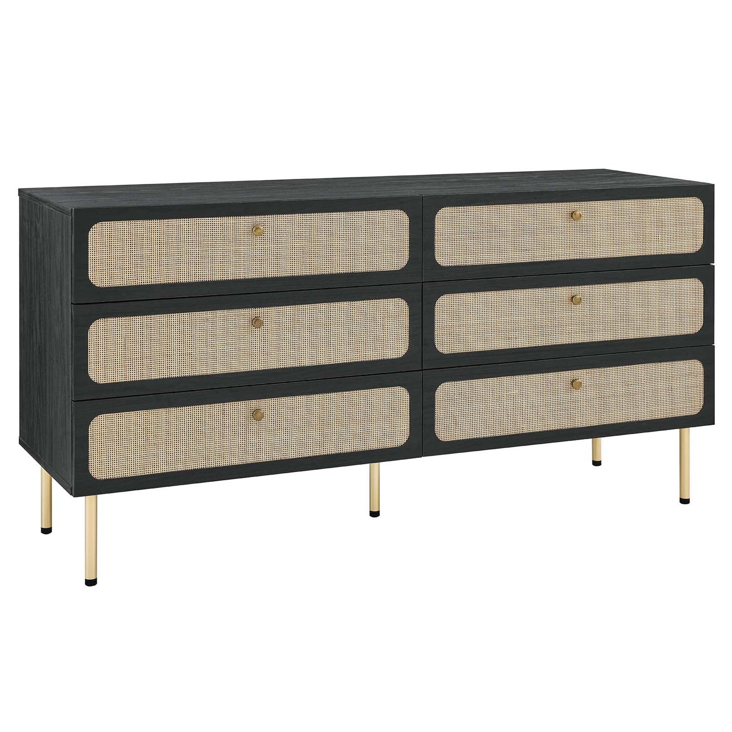 Chaucer 6-Drawer Compact Dresser with Textured Rattan Accents for Chic Bedroom Storage Solution