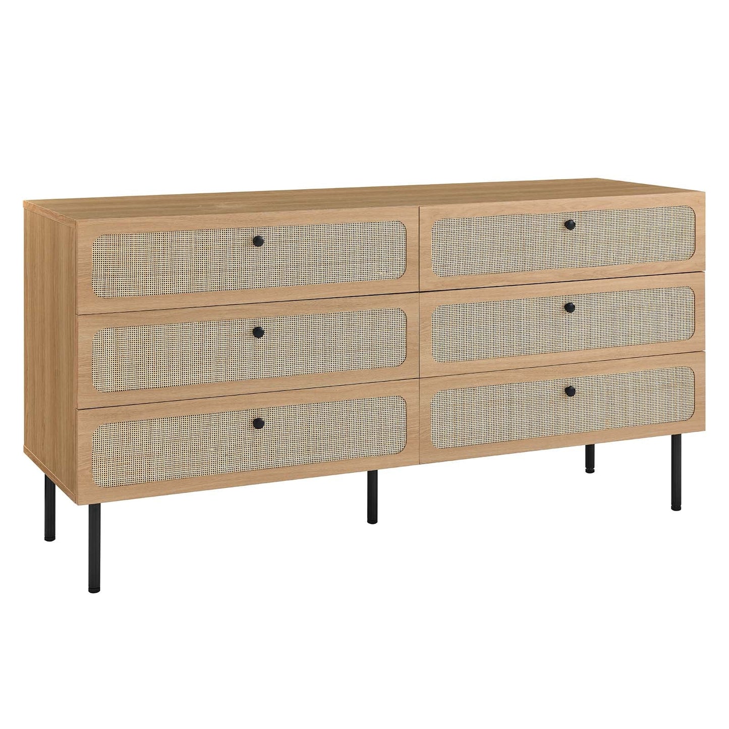Chaucer 6-Drawer Compact Dresser with Textured Rattan Accents for Chic Bedroom Storage Solution