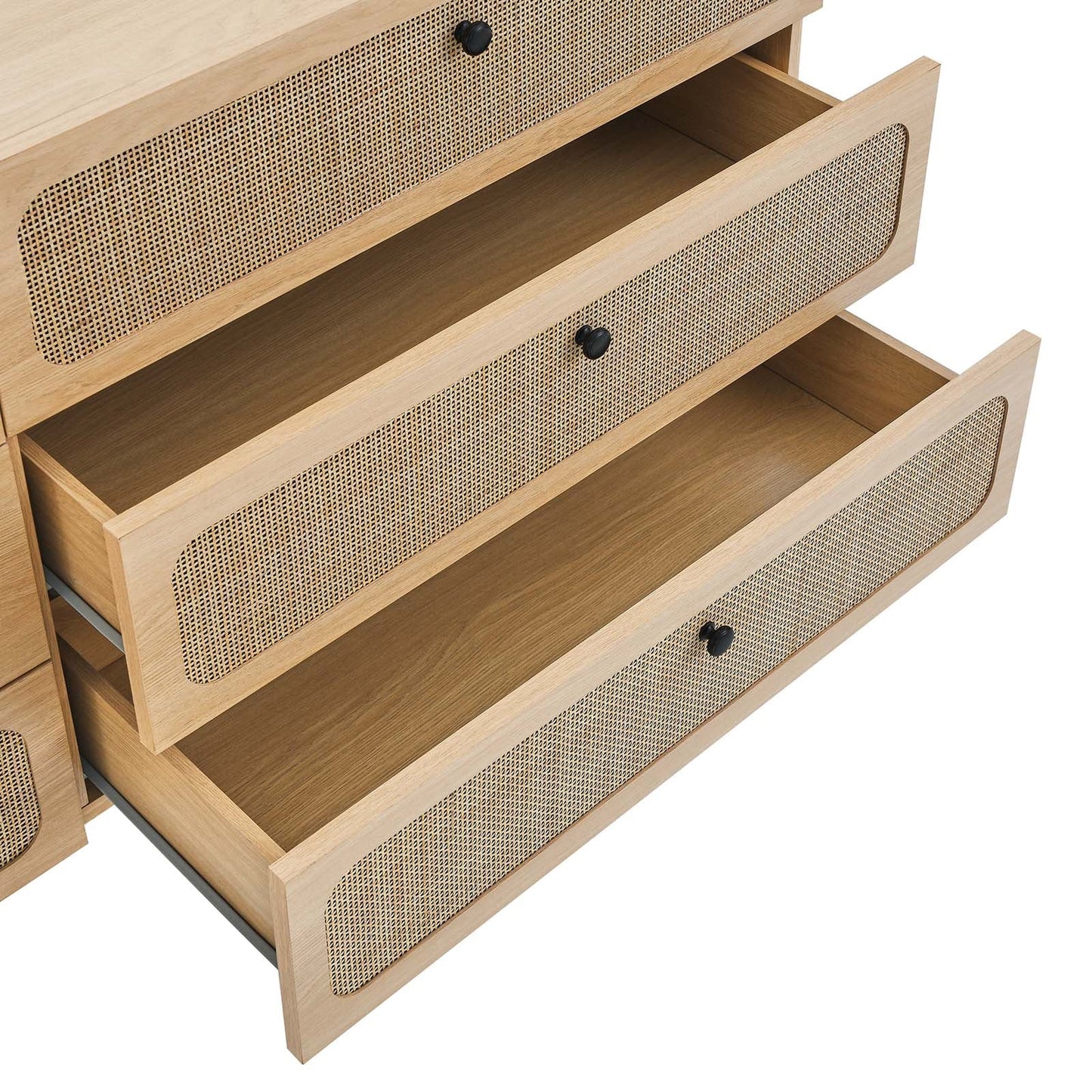 Chaucer 6-Drawer Compact Dresser with Textured Rattan Accents for Chic Bedroom Storage Solution