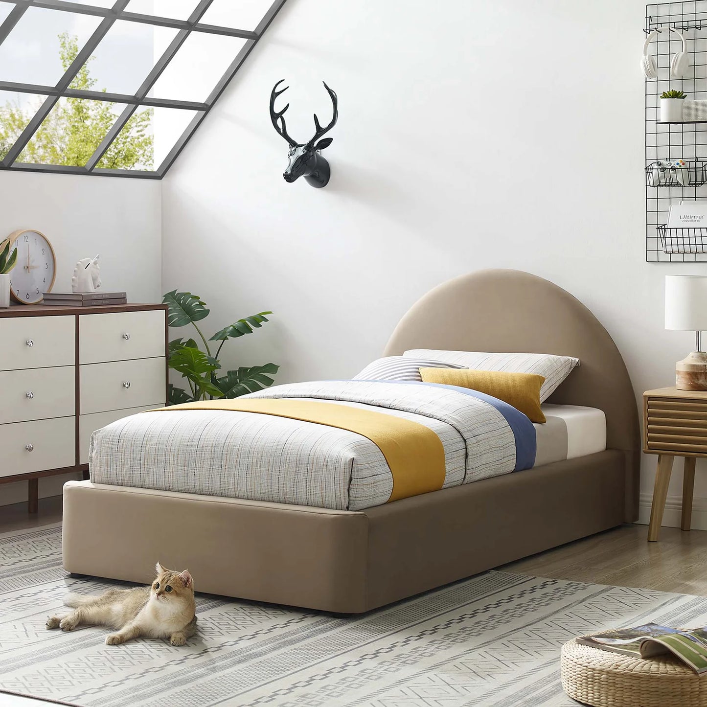 Resort Twin Velvet Platform Bed with Arched Headboard and Foam Padding β Elegant and Comfortable Bedroom Furniture for Modern Spaces