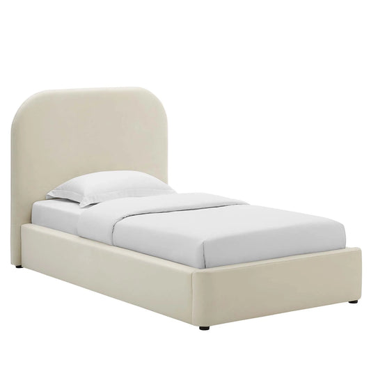 Keynote Performance Velvet Curved Twin Platform Bed β Modern Luxury Upholstered Bed Frame