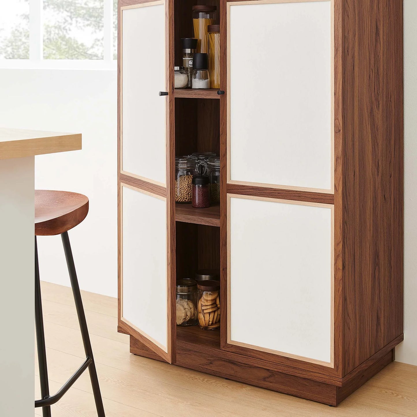 Capri 70" Tall Wood Grain Storage Cabinet in Walnut – Stylish and Spacious Storage Solution for Modern Interiors
