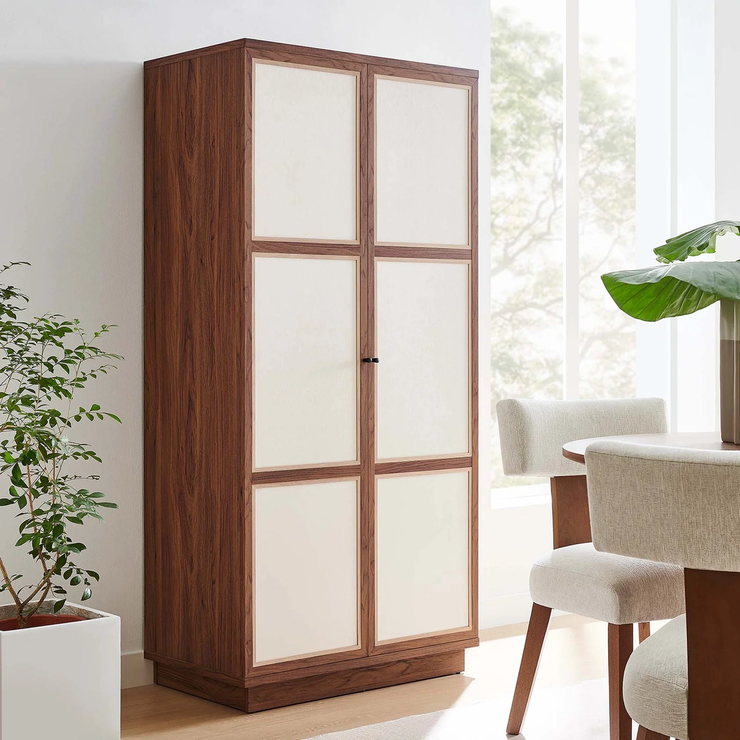 Capri 70" Tall Wood Grain Storage Cabinet in Walnut – Stylish and Spacious Storage Solution for Modern Interiors