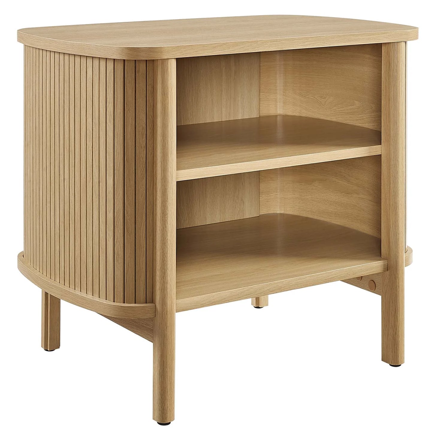 Cadence Oak and Black Walnut Open Nightstand with Fluted Design, Smooth-Glide Storage, and Wood Laminate Finish