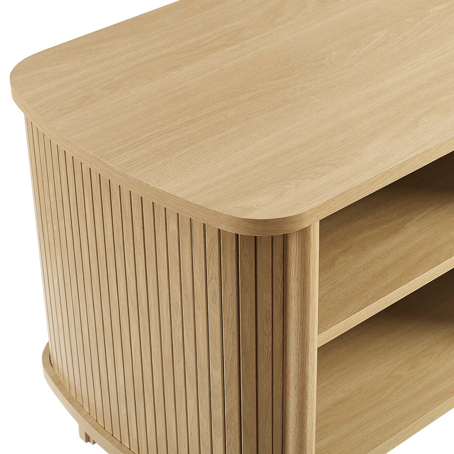 Cadence Oak and Black Walnut Open Nightstand with Fluted Design, Smooth-Glide Storage, and Wood Laminate Finish