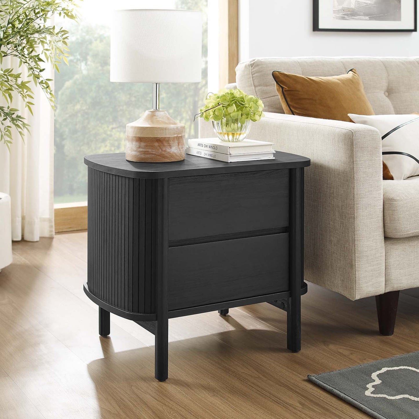 Cadence Black Oak & Walnut 2-Drawer Nightstand β Stylish Storage Solutions for Bedroom
