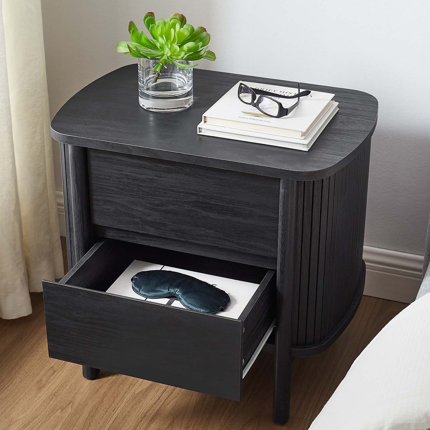 Cadence Black Oak and Walnut 2-Drawer Nightstand for Stylish Storage Solutions