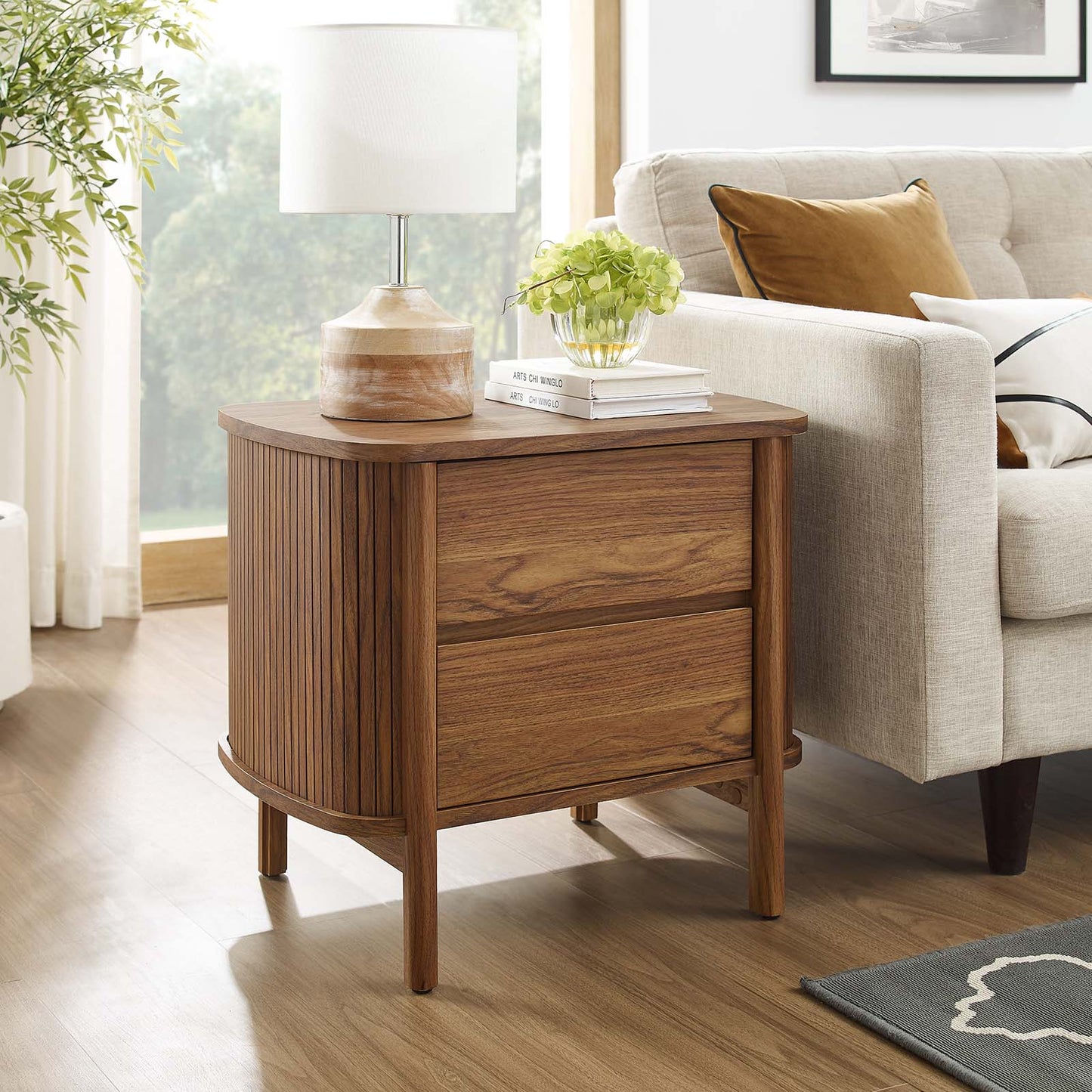 Cadence Black Oak and Walnut 2-Drawer Nightstand for Stylish Storage Solutions