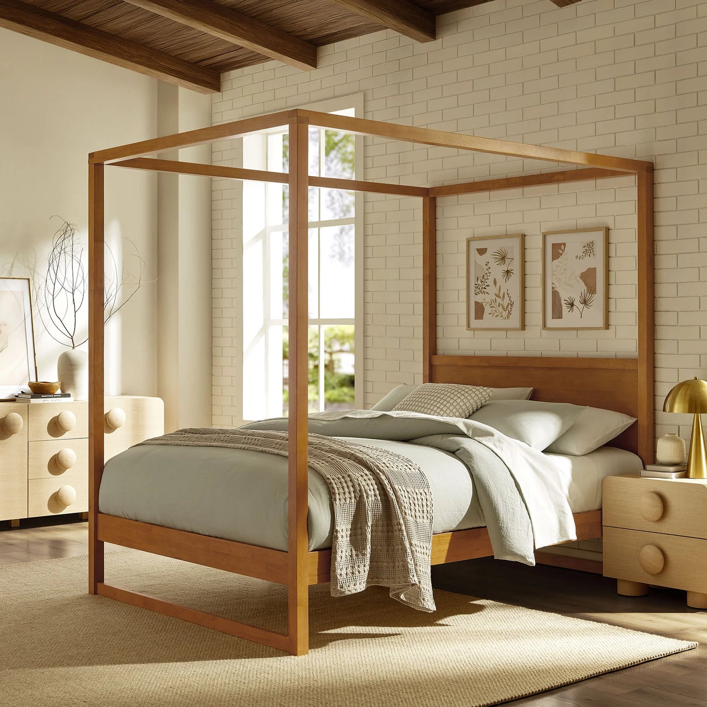 Alva Wood Canopy Platform Bed – Modern Rustic Frame with Clean Lines and Sturdy Support
