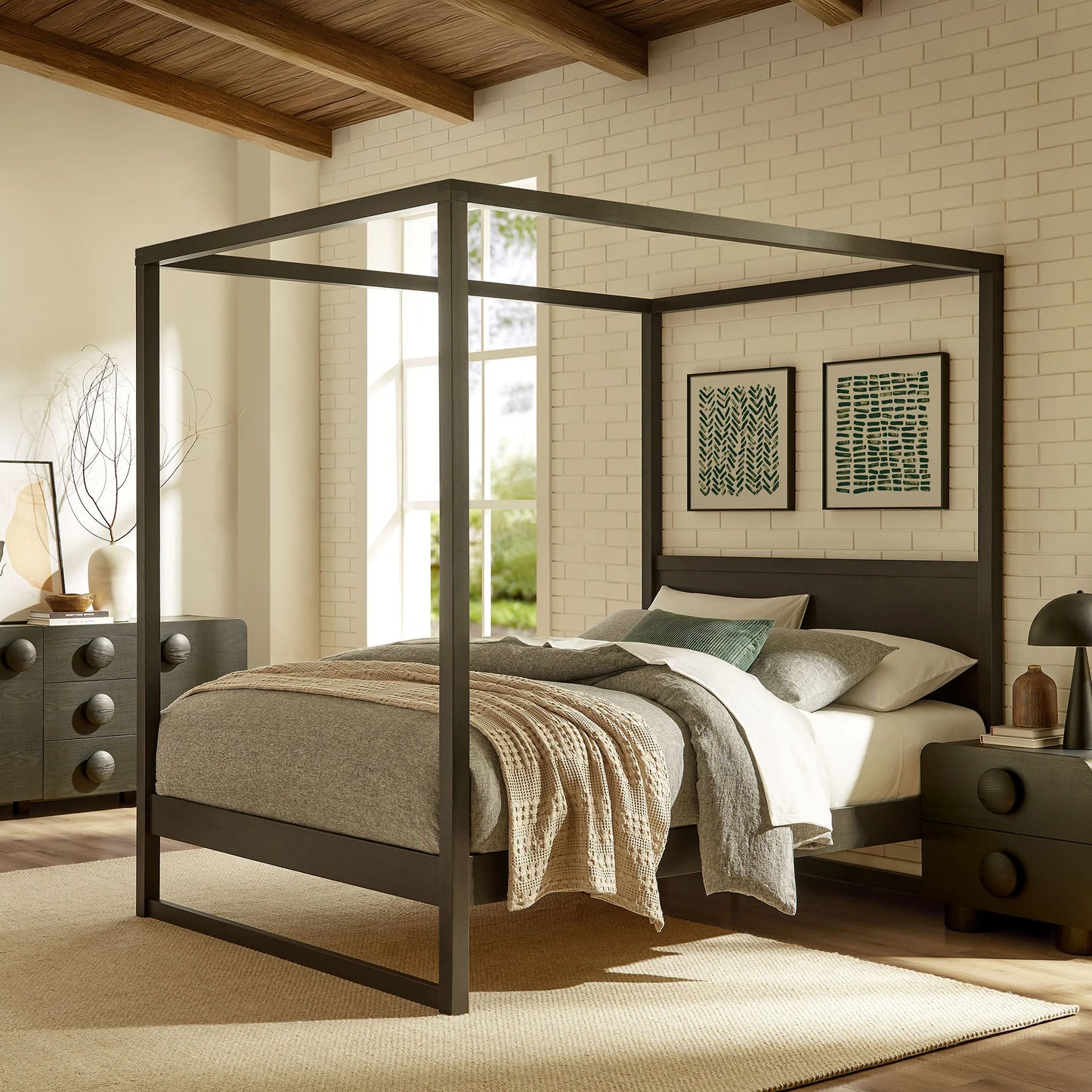 Alva Wood Canopy Platform Bed – Modern Rustic Frame with Clean Lines and Sturdy Support