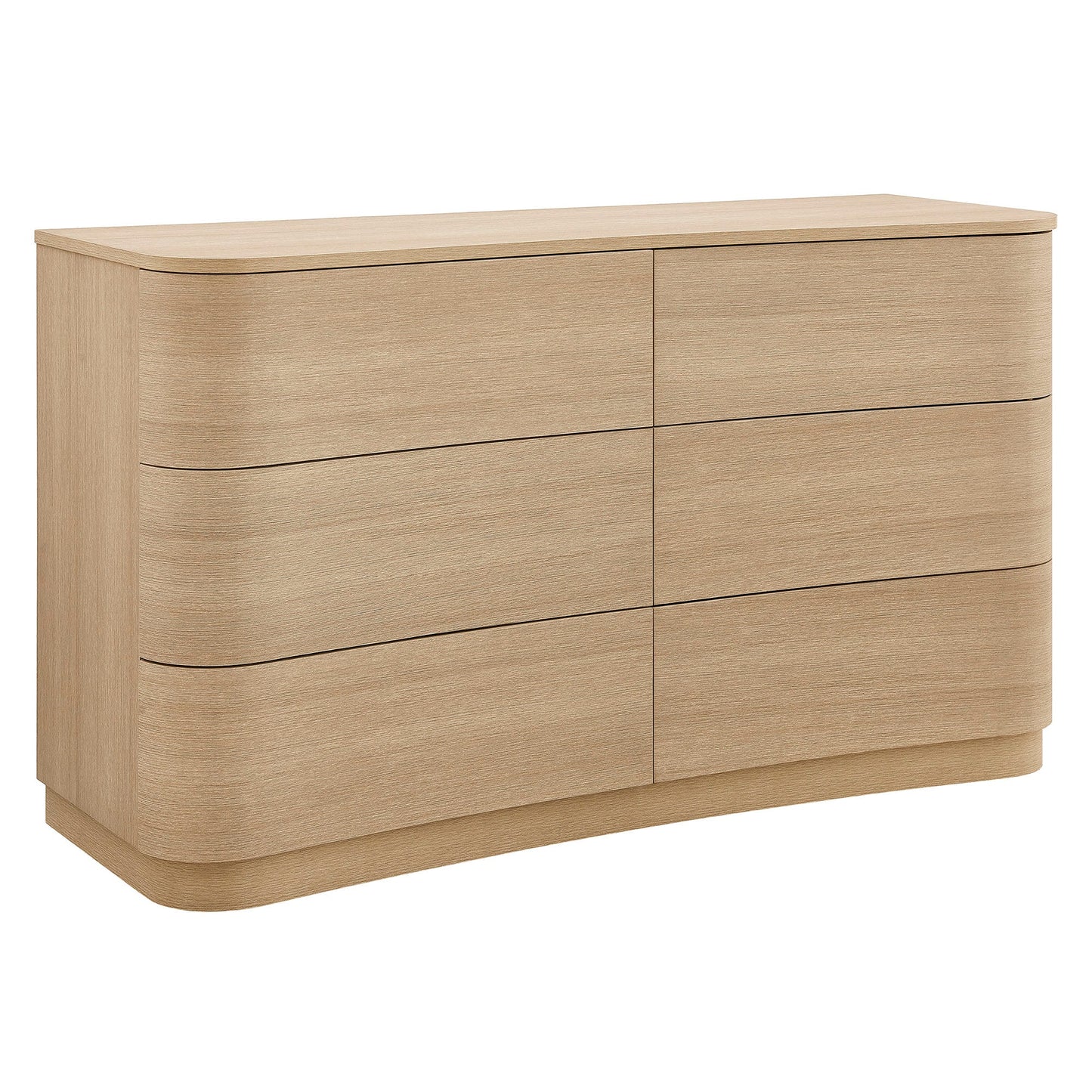 Mirae 6-Drawer Curved Dresser – Modern Wide Chest for Stylish Bedroom Storage