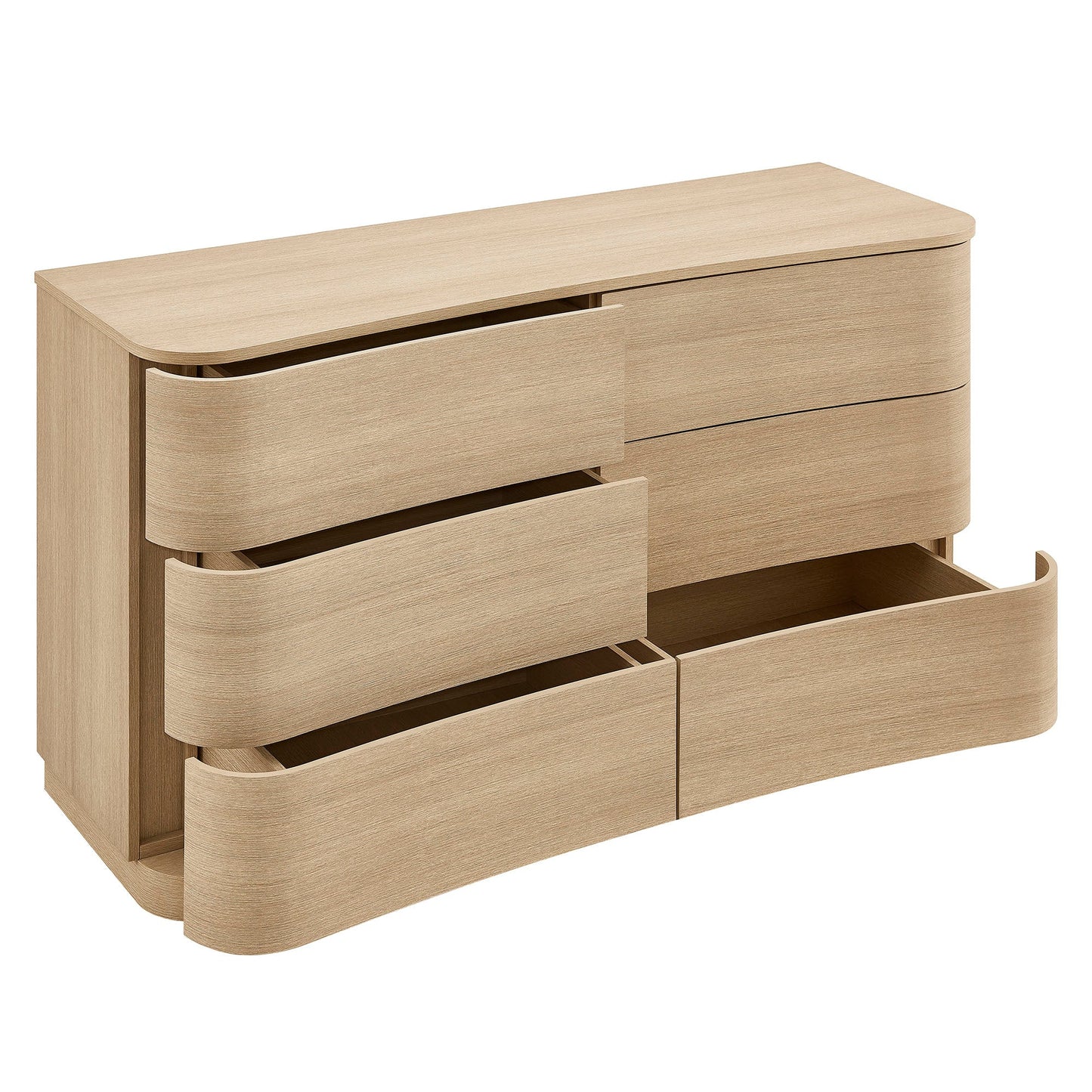 Mirae 6-Drawer Curved Dresser – Modern Wide Chest for Stylish Bedroom Storage