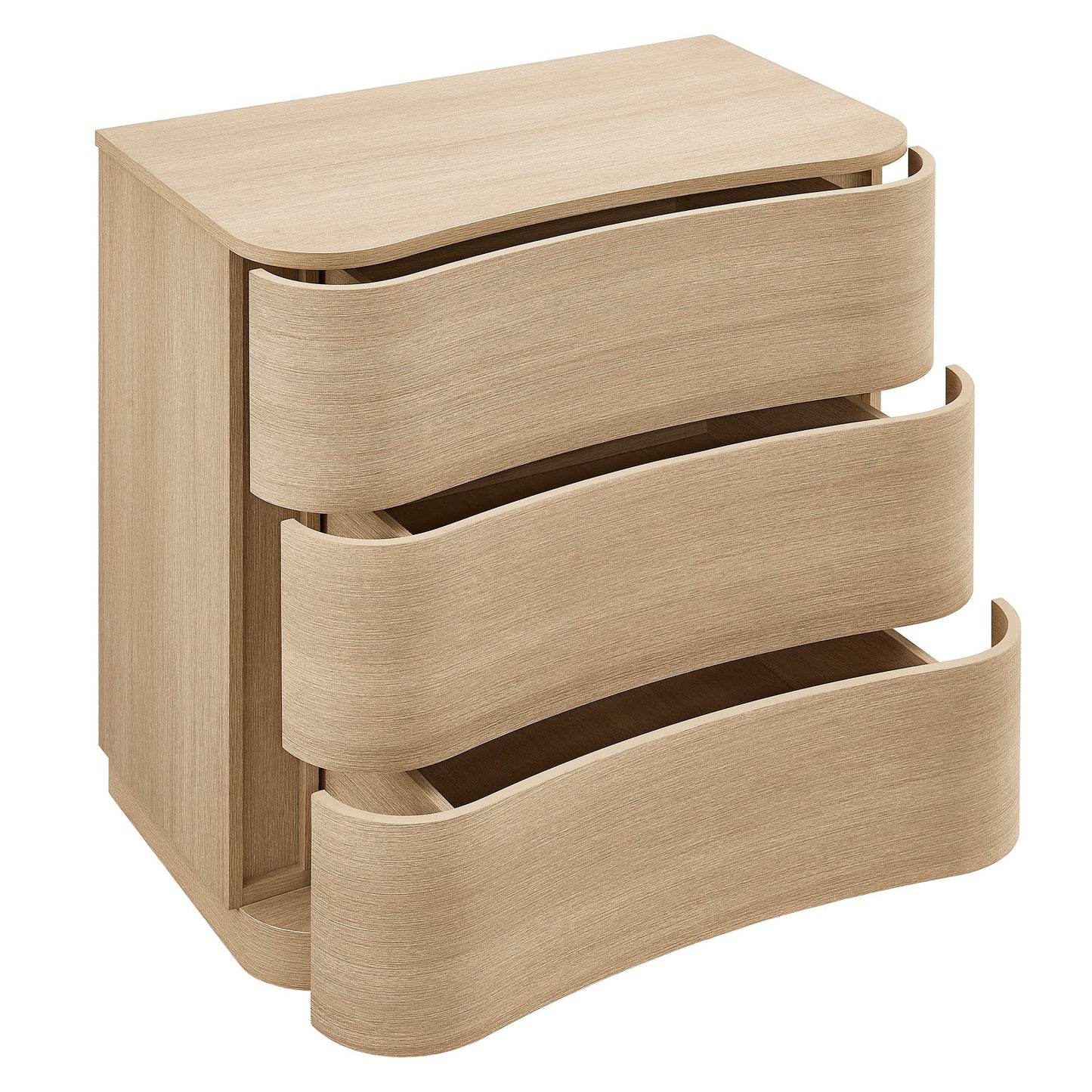 Mirae 3-Drawer Curved Compact Dresser – Modern Small-Space Bedroom Storage