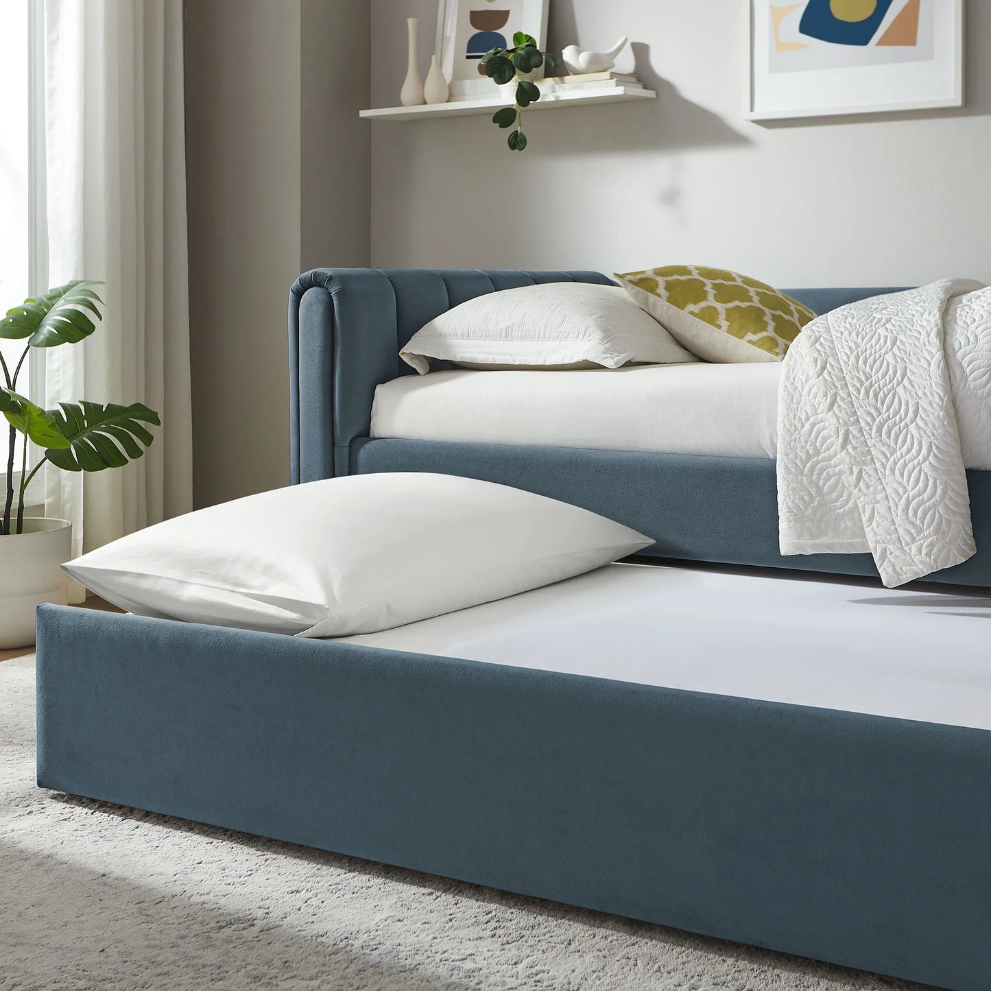 Veyla Channel Tufted Performance Velvet Twin Daybed with Trundle – Durable Sleeper Sofa