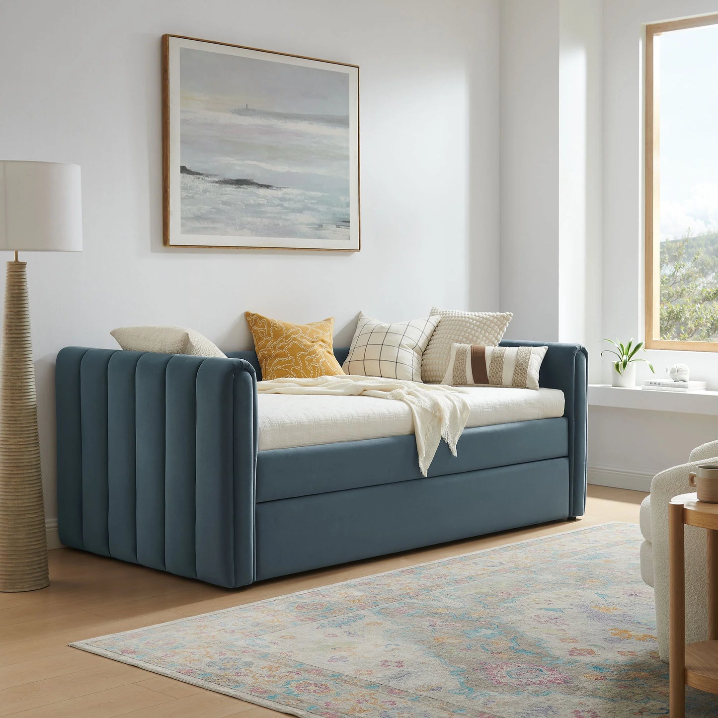 Veyla Channel Tufted Performance Velvet Twin Daybed with Trundle – Durable Sleeper Sofa