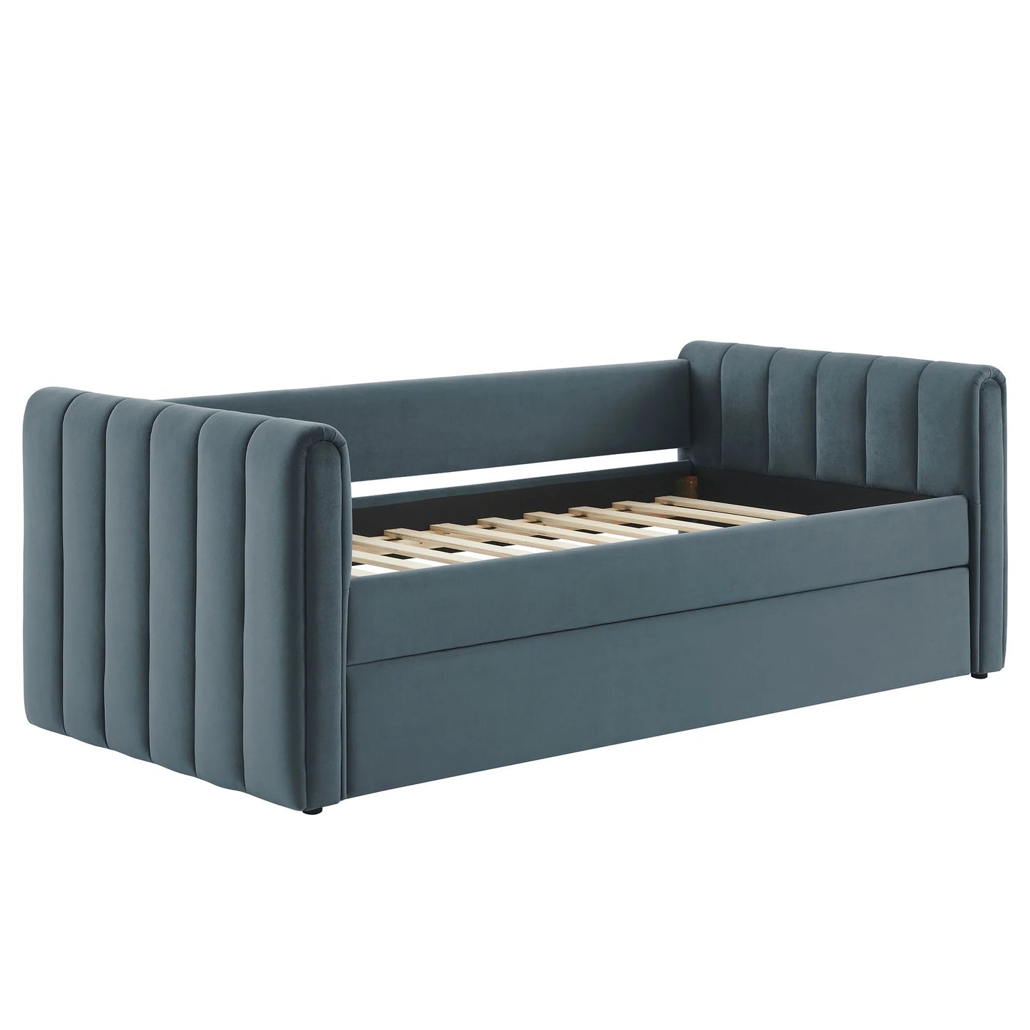 Veyla Channel Tufted Performance Velvet Twin Daybed with Trundle – Durable Sleeper Sofa