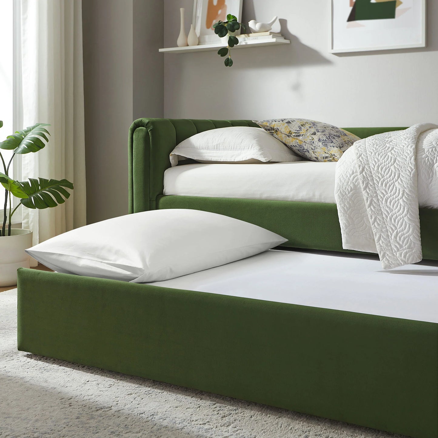 Veyla Channel Tufted Performance Velvet Twin Daybed with Trundle – Durable Sleeper Sofa