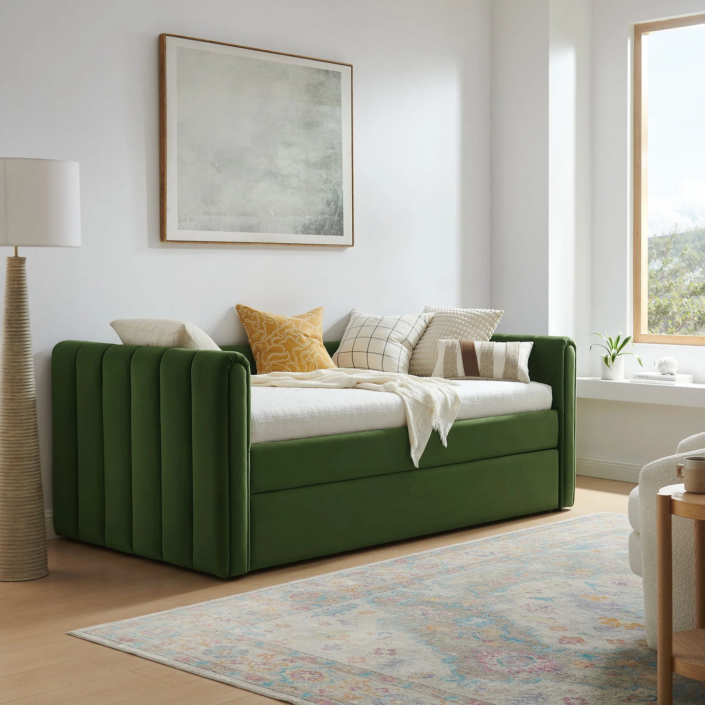 Veyla Channel Tufted Performance Velvet Twin Daybed with Trundle – Durable Sleeper Sofa