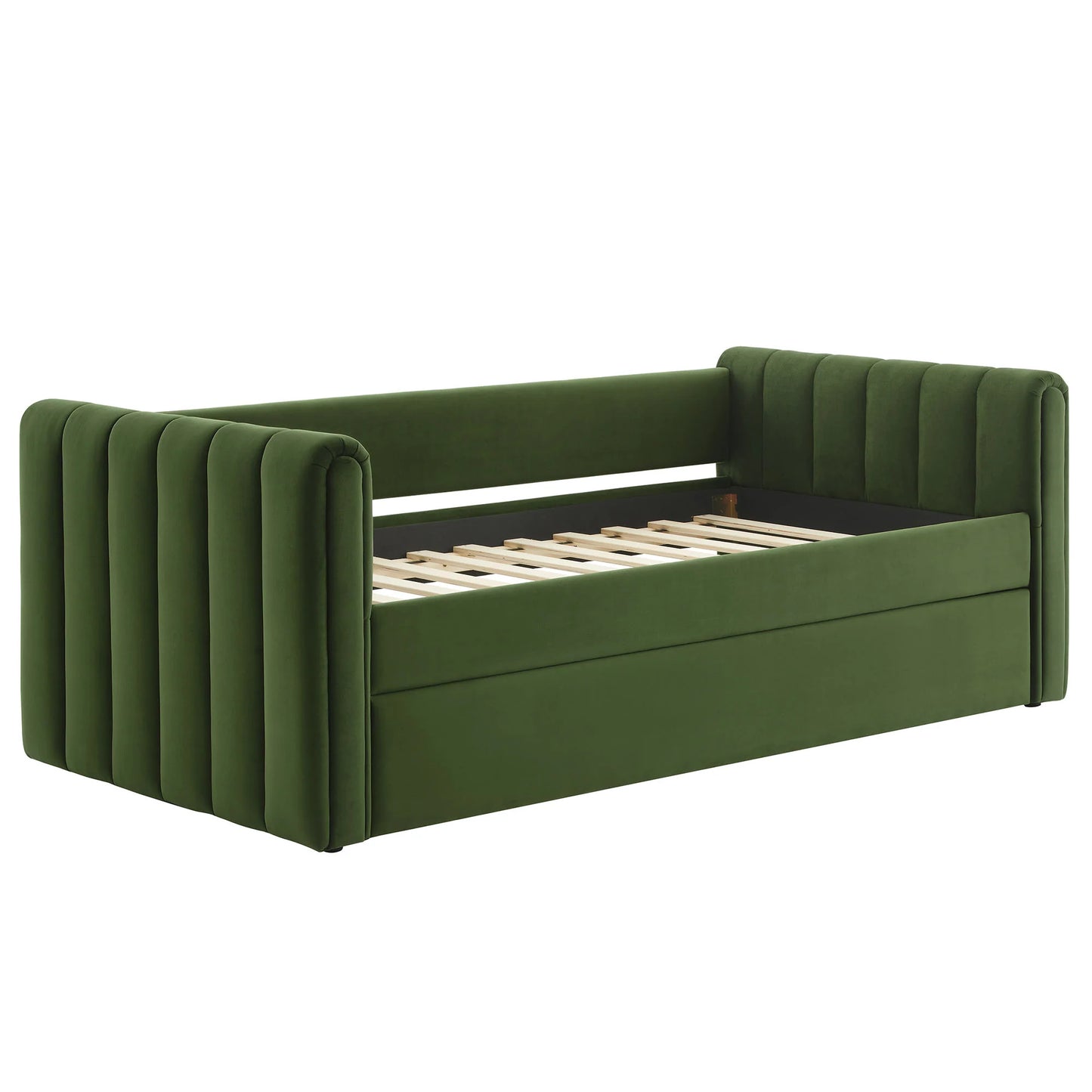 Veyla Channel Tufted Performance Velvet Twin Daybed with Trundle – Durable Sleeper Sofa