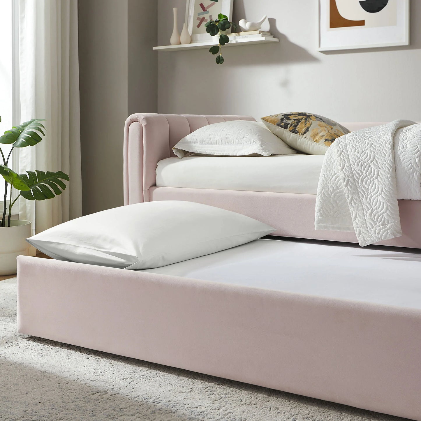Veyla Channel Tufted Performance Velvet Twin Daybed with Trundle – Durable Sleeper Sofa
