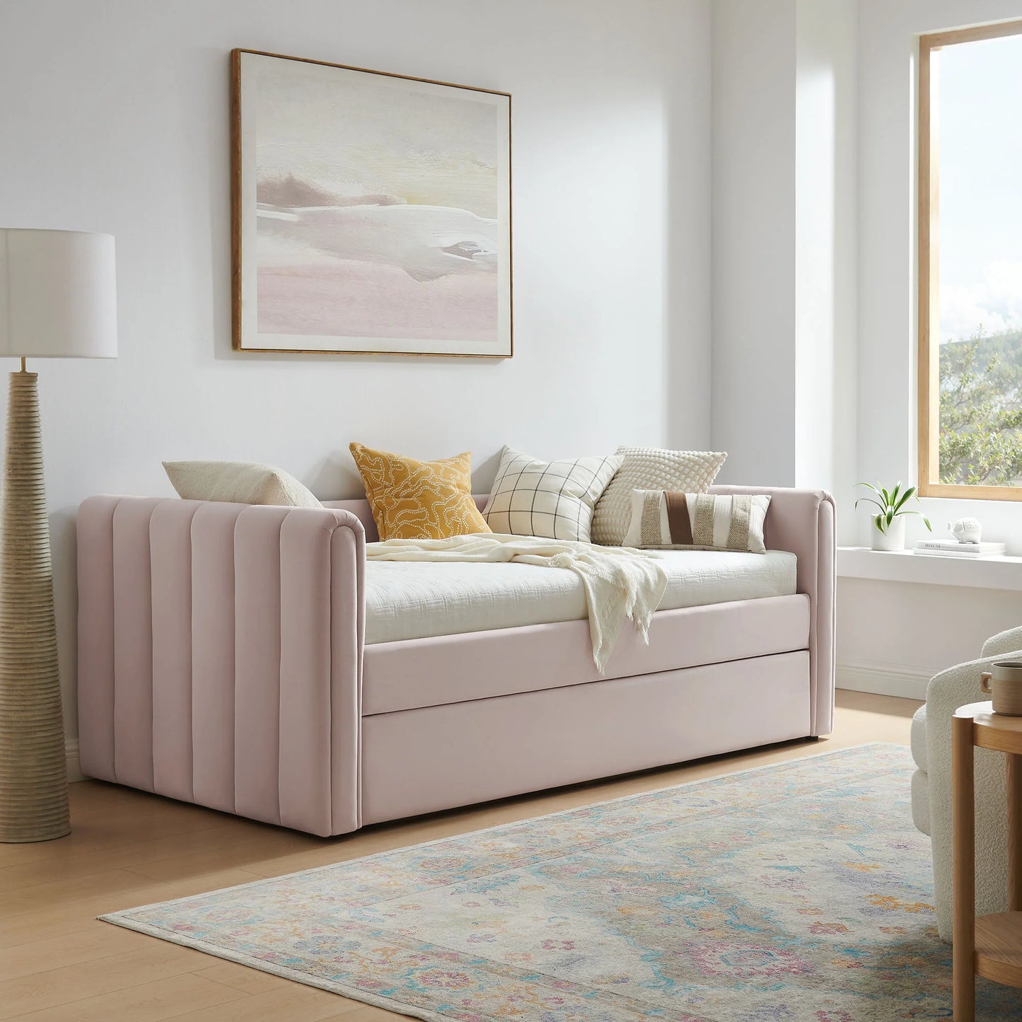 Veyla Channel Tufted Performance Velvet Twin Daybed with Trundle – Durable Sleeper Sofa