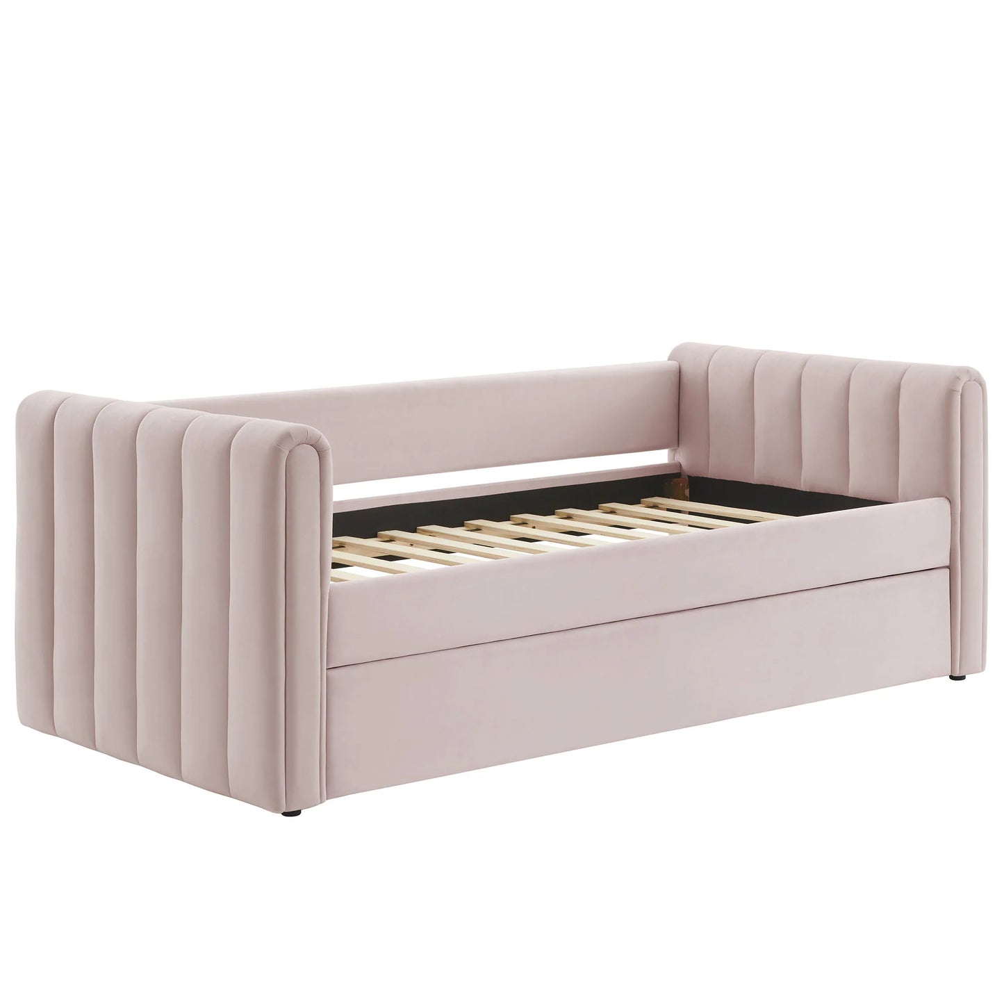 Veyla Channel Tufted Performance Velvet Twin Daybed with Trundle – Durable Sleeper Sofa