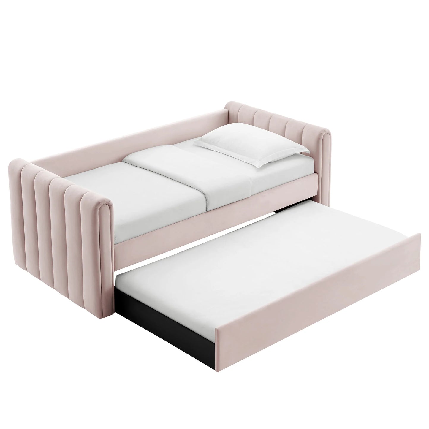 Veyla Channel Tufted Performance Velvet Twin Daybed with Trundle – Durable Sleeper Sofa