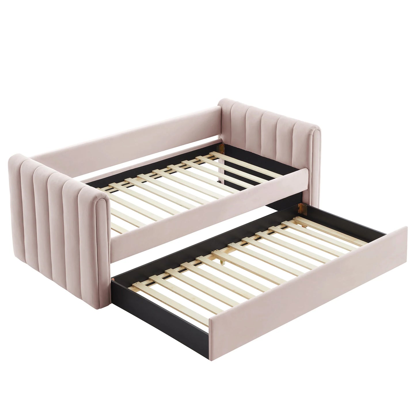 Veyla Channel Tufted Performance Velvet Twin Daybed with Trundle – Durable Sleeper Sofa
