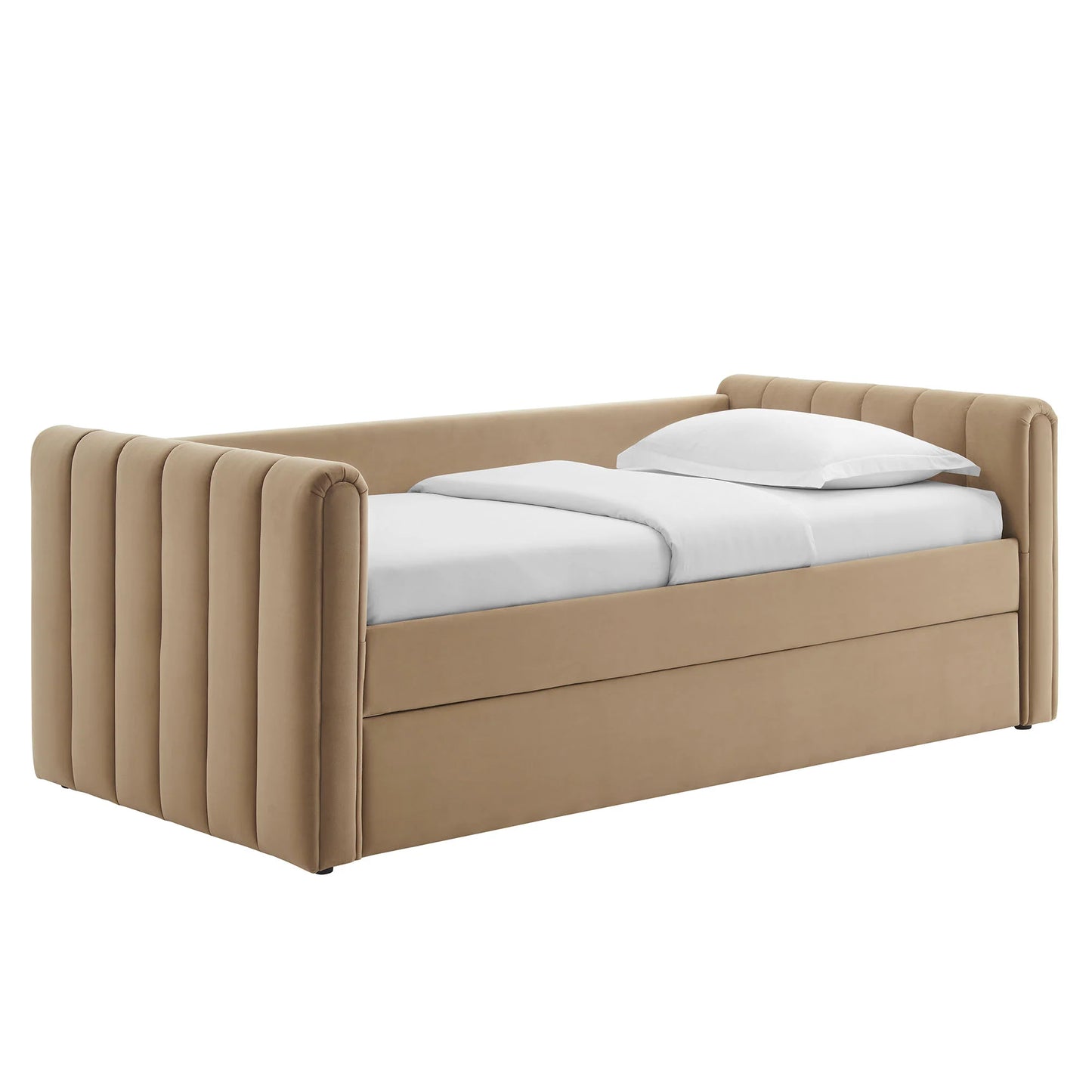 Veyla Channel Tufted Performance Velvet Twin Daybed with Trundle – Durable Sleeper Sofa