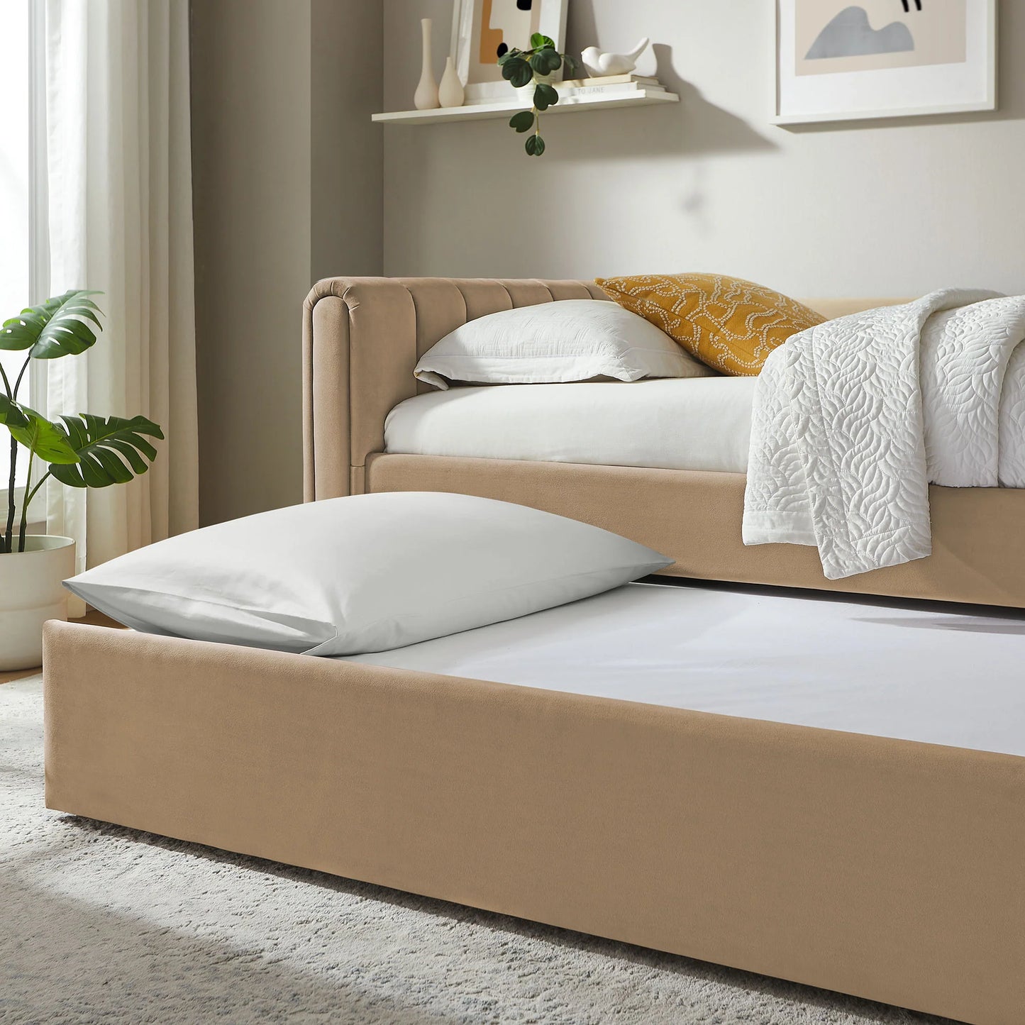 Veyla Channel Tufted Performance Velvet Twin Daybed with Trundle – Durable Sleeper Sofa
