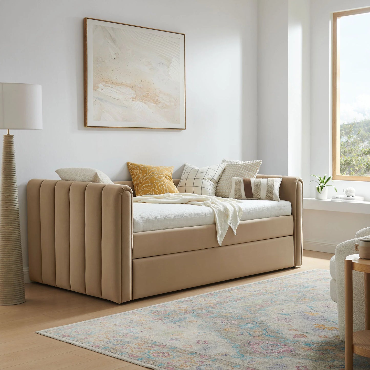 Veyla Channel Tufted Performance Velvet Twin Daybed with Trundle – Durable Sleeper Sofa