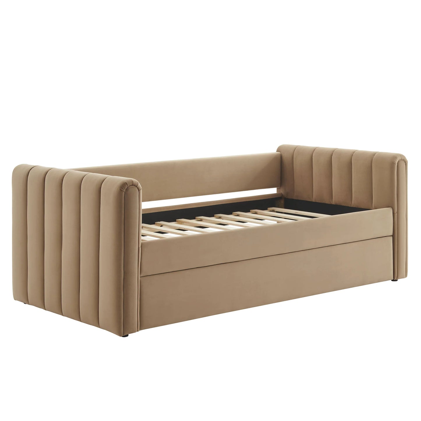 Veyla Channel Tufted Performance Velvet Twin Daybed with Trundle – Durable Sleeper Sofa
