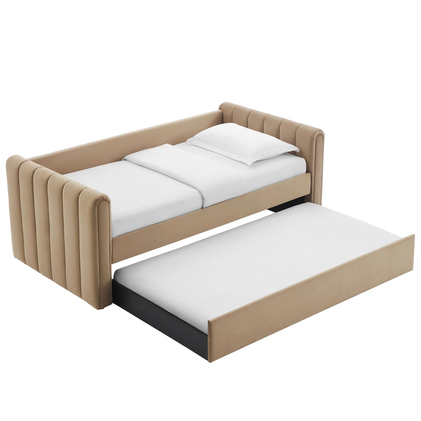 Veyla Channel Tufted Performance Velvet Twin Daybed with Trundle – Durable Sleeper Sofa