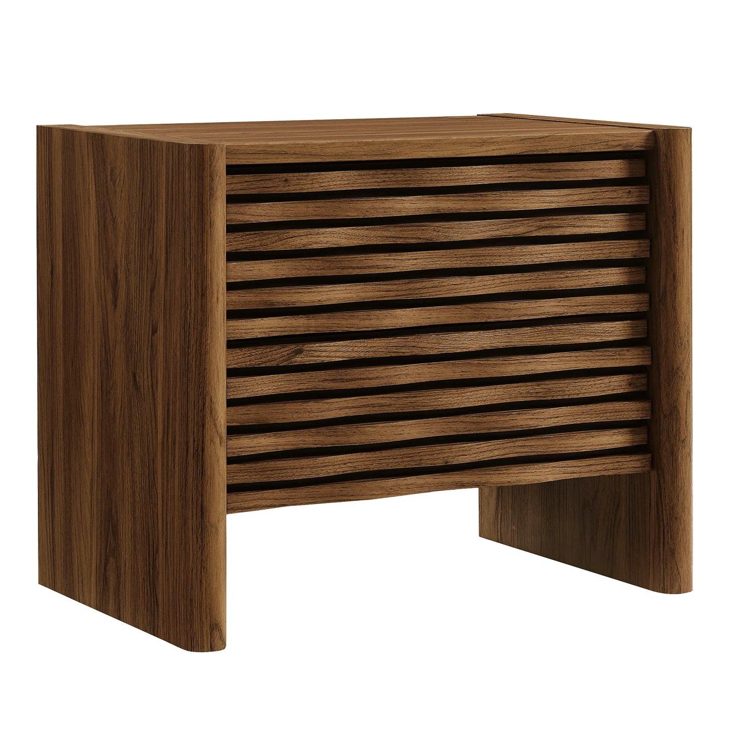 Emric Wave Nightstand – Walnut Finish with Curved Modern Design