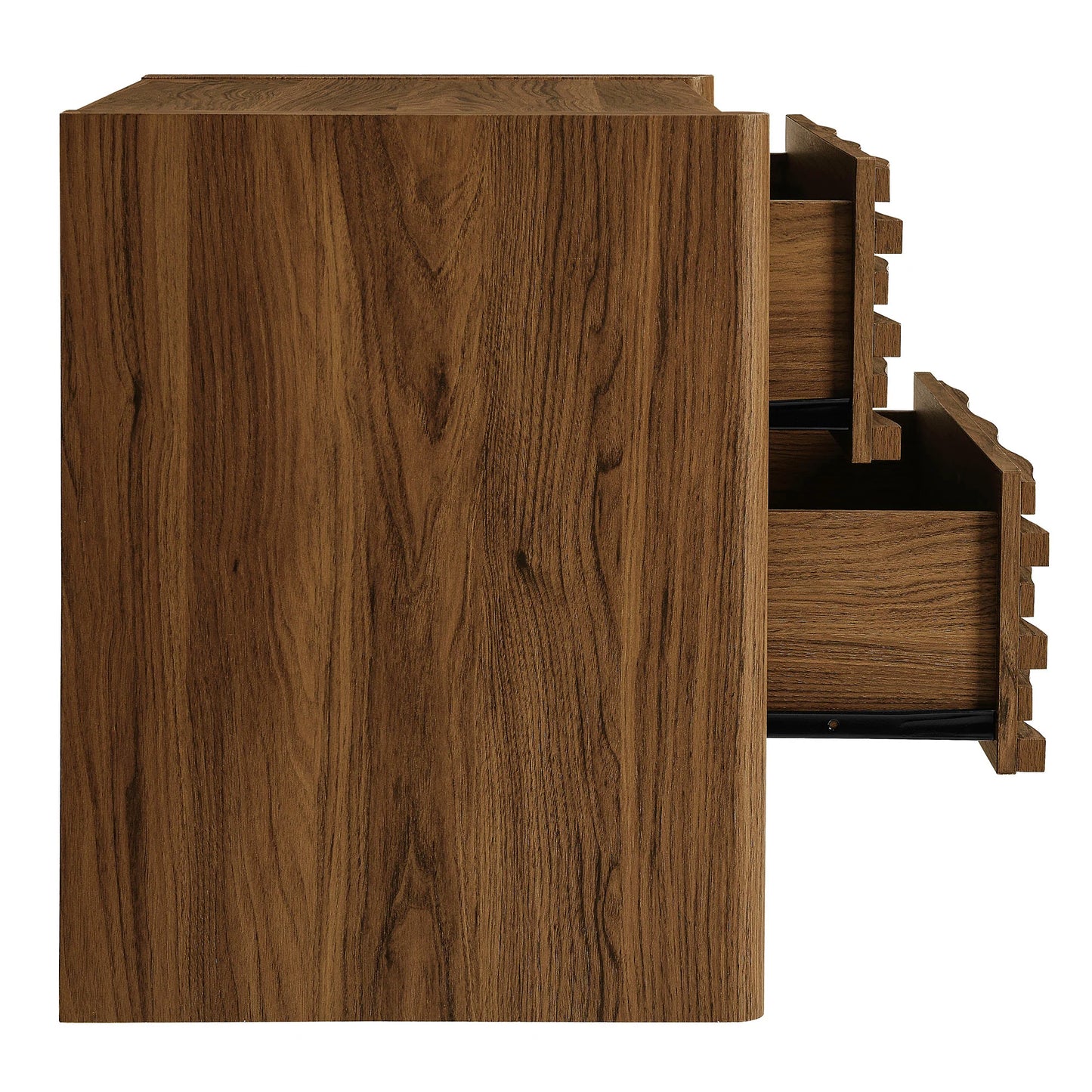 Emric Wave Nightstand – Walnut Finish with Curved Modern Design