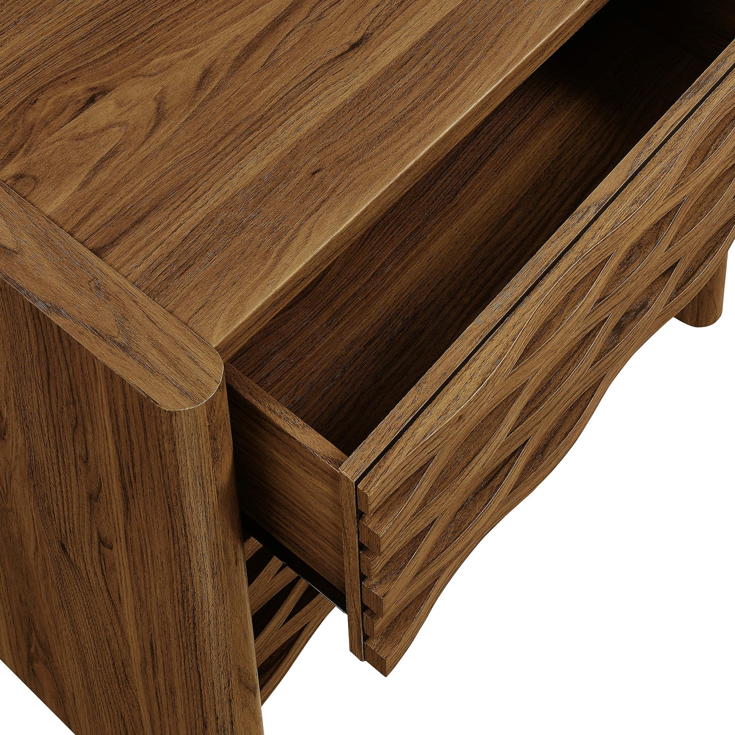 Emric Wave Nightstand – Walnut Finish with Curved Modern Design