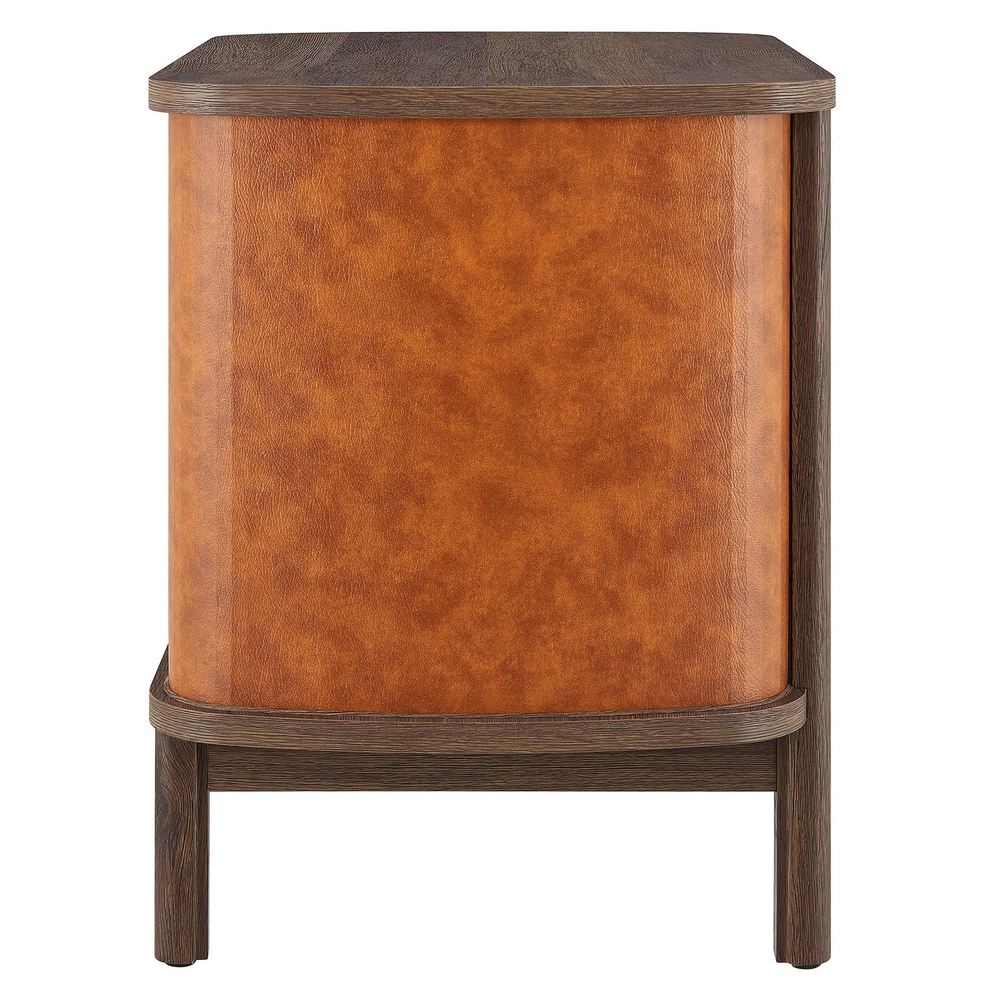 Coralie 2-Drawer Curved Vegan Leather Nightstand in Walnut Tan – Modern Bedside Table