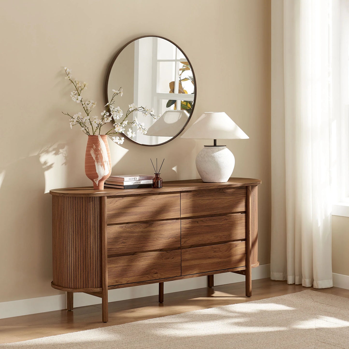 Cadence 6-Drawer Curved Dresser – Modern Wood Storage Dresser for Bedroom Organization