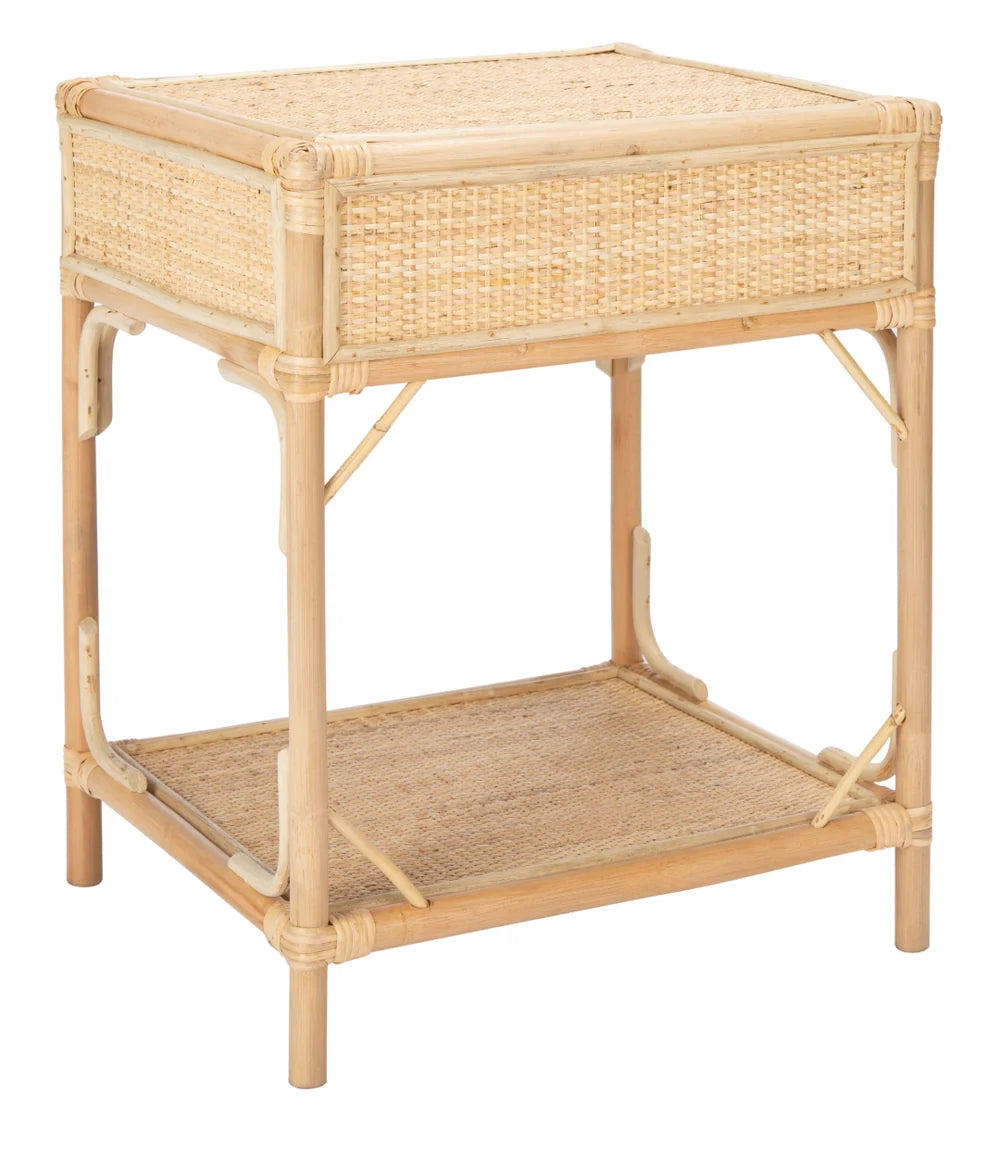 Roya Coastal Inspired Nightstand with Rattan Drawer - Stylish Bedroom Storage with Natural Charm