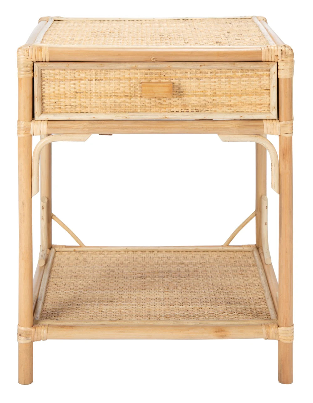 Roya Coastal Inspired Nightstand with Rattan Drawer - Stylish Bedroom Storage with Natural Charm