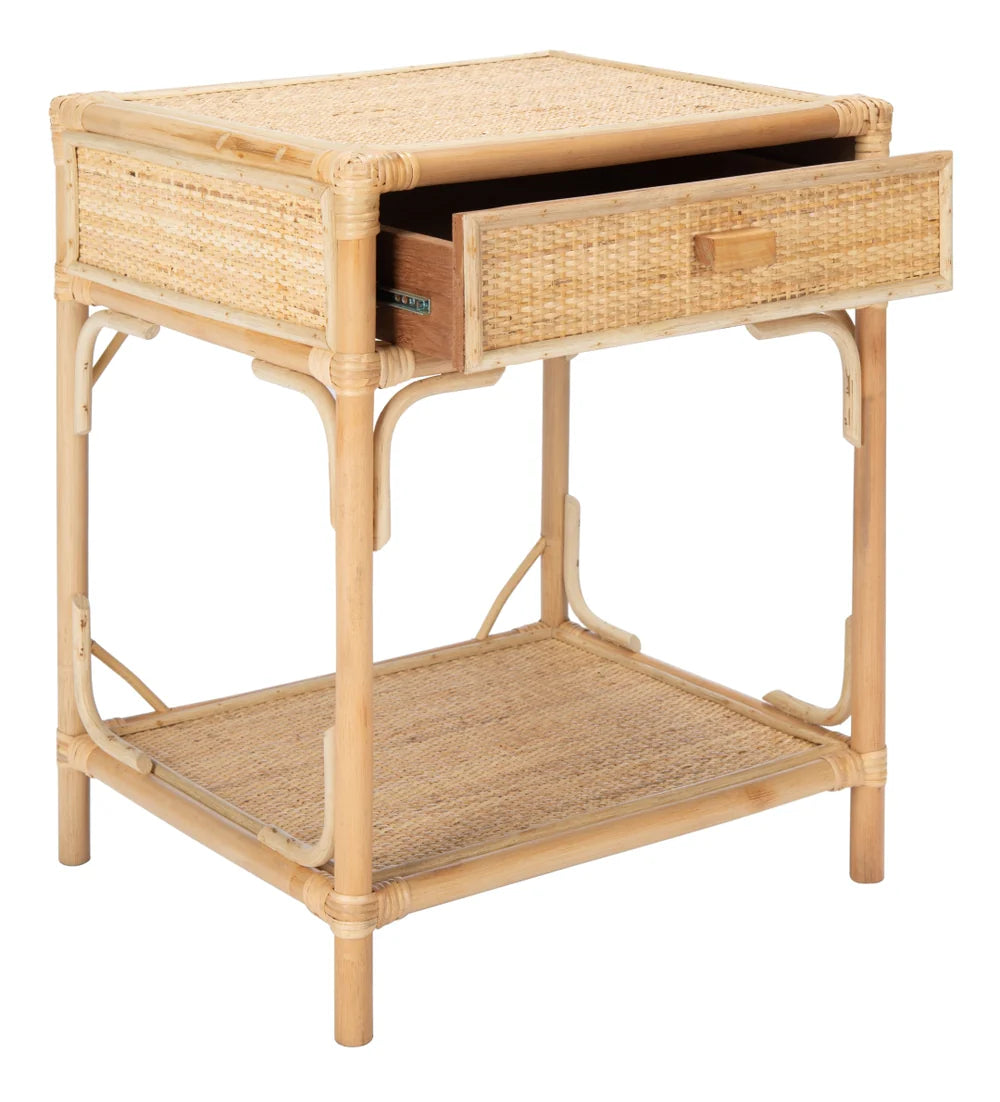 Roya Coastal Inspired Nightstand with Rattan Drawer - Stylish Bedroom Storage with Natural Charm